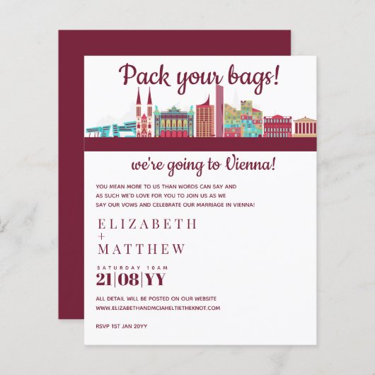 Trouwuitnodiging VIENNA Silhouet handgetekend Budg (Voorkant / Achterkant)