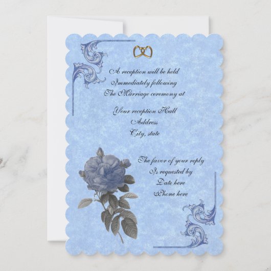 Trouwuitnodiging vintage blauwe roos kaart (Achterkant)