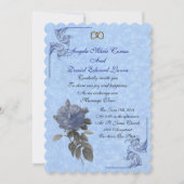 Trouwuitnodiging vintage blauwe roos kaart (Voorkant)