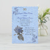 Trouwuitnodiging vintage blauwe roos kaart (Staand voorkant)