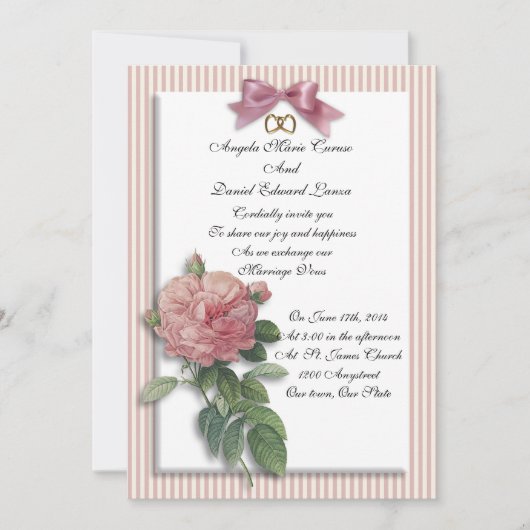 Trouwuitnodiging vintage roze shabby chic kaart (Voorkant)