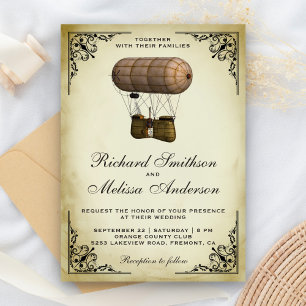 Trouwuitnodiging Vintage Steampunk Luchtvaartuig Kaart