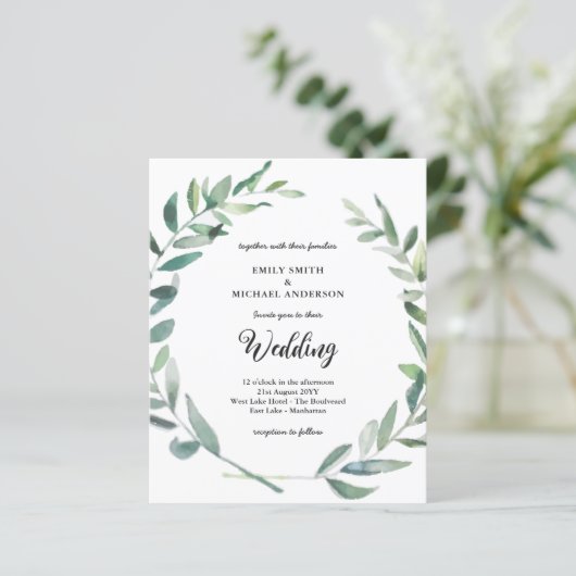 Trouwuitnodiging voor een laag budget, modern olij (Staand voorkant)