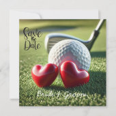 Trouwuitnodiging voor golfer met golfbal op green save the date (Voorkant)