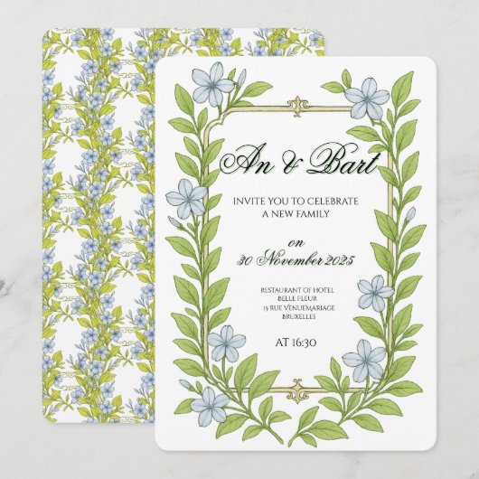 Trouwuitnodiging voor senioren in bloemstijl kaart (Voorkant / Achterkant)