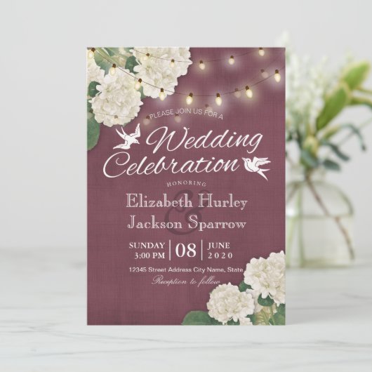 trouwuitnodiging White Hydrangeas String Lights Kaart (Staand voorkant)