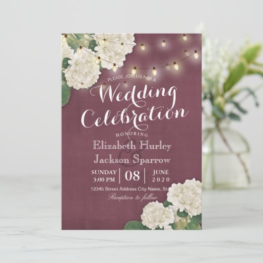 trouwuitnodiging White Hydrangeas String Lights Kaart (Staand voorkant)