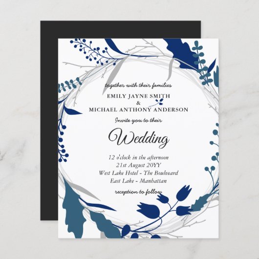 Trouwuitnodiging winterblauw wit goedkoop (Voorkant / Achterkant)