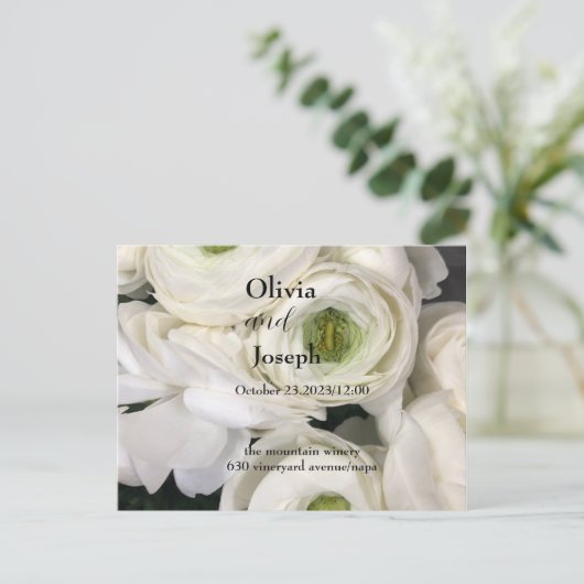 trouwuitnodiging, witte verse rozen, sjabloon briefkaart (Staand voorkant)