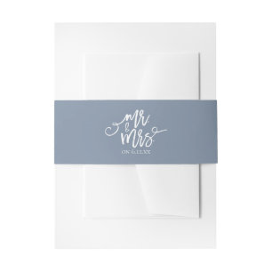 Trouwuitnodiging Wrap / Buikband Stofblauw Uitnodigingen Wikkel