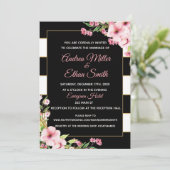 Trouwuitnodiging Zwart Wit Goud Bloemen Roze Kaart (Staand voorkant)