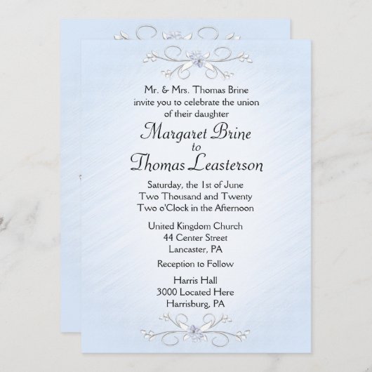 Trouwuitnodigingen Blue Vines Kaart (Voorkant / Achterkant)