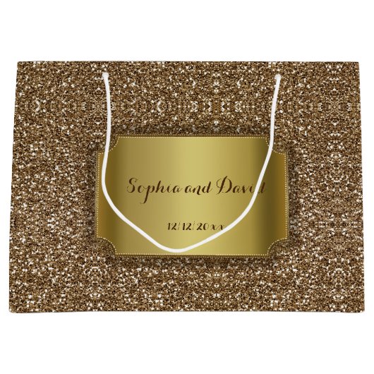 Trouwuitnodigingen | Goud Glitter Aangepast Groot Cadeauzakje (Voorkant)