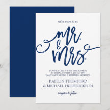 Trouwuitnodigingen in marineblauw - Rustieke borst