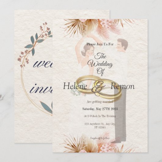 trouwuitnodigingen kaart (Voorkant / Achterkant)