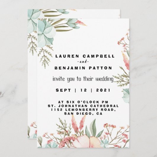 trouwuitnodigingen kaart (Voorkant / Achterkant)