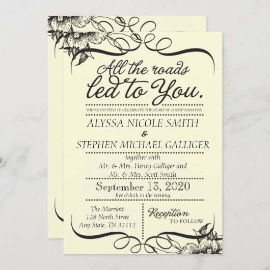 trouwuitnodigingen kaart (Voorkant / Achterkant)