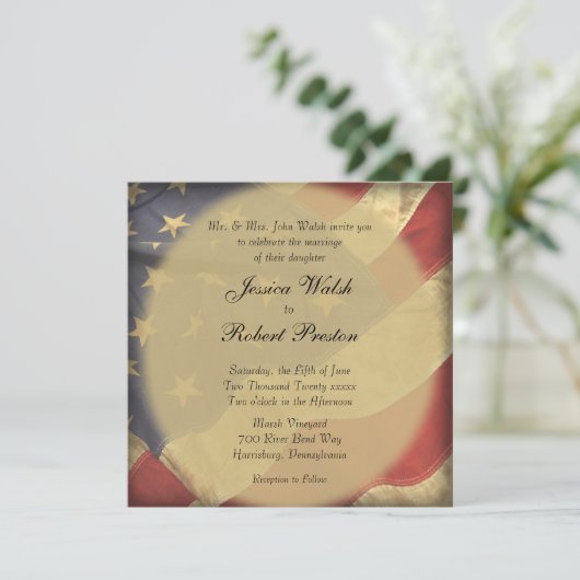 Trouwuitnodigingen met Amerikaanse vlag Kaart (Staand voorkant)