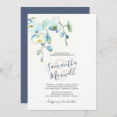 Trouwuitnodigingen met blauwe aquarel bloemen (Voorkant / Achterkant)