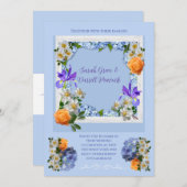 Trouwuitnodigingen met blauwe bloemmotief kaart (Voorkant / Achterkant)