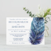 Trouwuitnodigingen met Blauwe Veer Kaart (Staand voorkant)