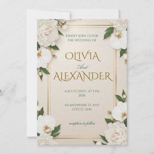 Trouwuitnodigingen met bloemen Luxe Wit Kaart (Voorkant)