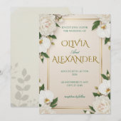 Trouwuitnodigingen met bloemen Luxe Wit Kaart (Voorkant / Achterkant)