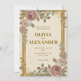 Trouwuitnodigingen met bloemen Vintage Klassiek Kaart