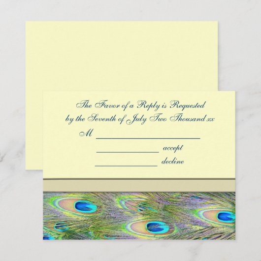 Trouwuitnodigingen met gouden pauw RSVP kaartje (Voorkant / Achterkant)