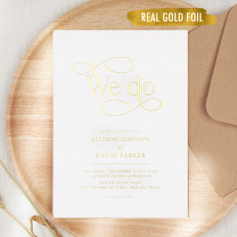 Trouwuitnodigingen met klassiek script en goud fol folie uitnodiging