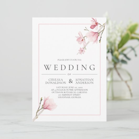 Trouwuitnodigingen met Magnolia Bloesem Aankondiging (Staand voorkant)