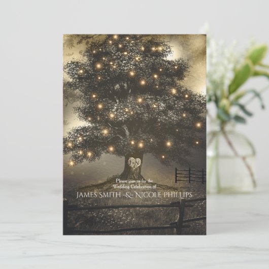 Trouwuitnodigingen met Oude Boom & Nachtverlichtin Kaart (Staand voorkant)