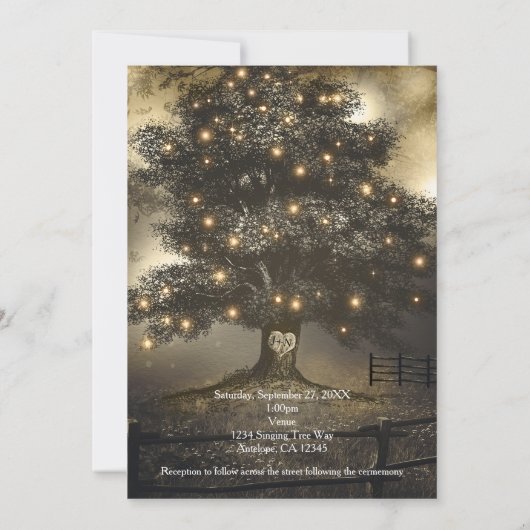 Trouwuitnodigingen met Oude Boom & Nachtverlichtin Kaart (Achterkant)