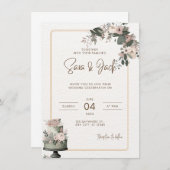 Trouwuitnodigingen met saliegroene en roze bloemmo save the date (Voorkant / Achterkant)