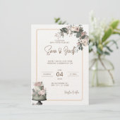 Trouwuitnodigingen met saliegroene en roze bloemmo save the date (Staand voorkant)