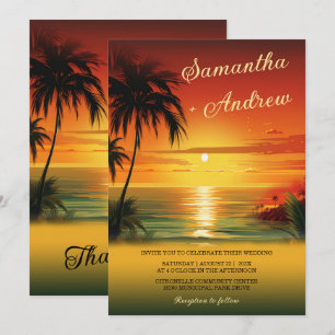 Trouwuitnodigingen met Sunset Beach thema Kaart