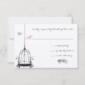 Trouwuitnodigingen met vintage vogelkooi en rode a kaart (Voorkant)