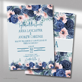 Trouwuitnodigingen met waterverf in navy en blush kaart