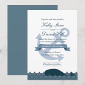 Trouwuitnodigingen met zeeanker en blauwe walvis kaart (Voorkant / Achterkant)