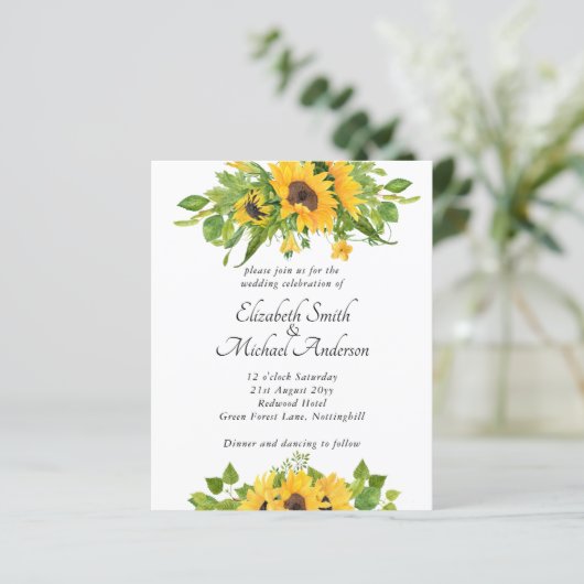 Trouwuitnodigingen met zonnebloemen voor een beper (Staand voorkant)