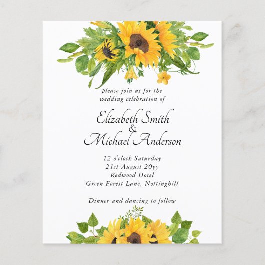 Trouwuitnodigingen met zonnebloemen voor een beper (Voorkant)
