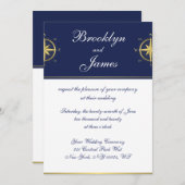 Trouwuitnodigingen Nautisch Gouden Kompas Kaart (Voorkant / Achterkant)