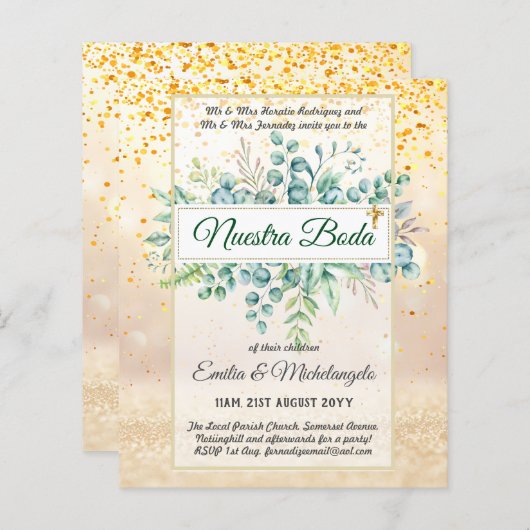 Trouwuitnodigingen, Spaanse Bruiloft GROENTE (Voorkant / Achterkant)