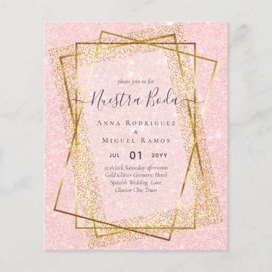 Trouwuitnodigingen, Spaanse Trouwfeest GOLD Budget (Voorkant)