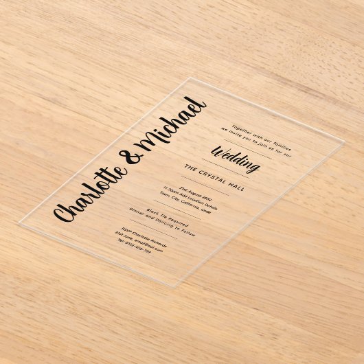 Trouwuitnodigingen van acryl transparant modern en acryl uitnodigingen (Laagn)