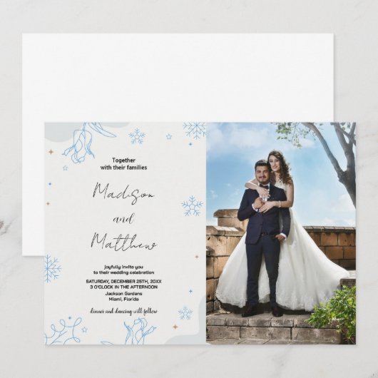 Trouwuitnodigingen Winter Blue Snows met foto Kaart (Voorkant / Achterkant)