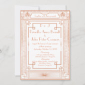 Trouwuitnodigingskaart, Art Deco, wit, roze goud Kaart (Voorkant)