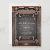 Trouwuitnodigingskaart, Art Deco, zwart, roze goud Kaart (Voorkant)