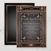 Trouwuitnodigingskaart, Art Deco, zwart, roze goud Kaart (Voorkant / Achterkant)