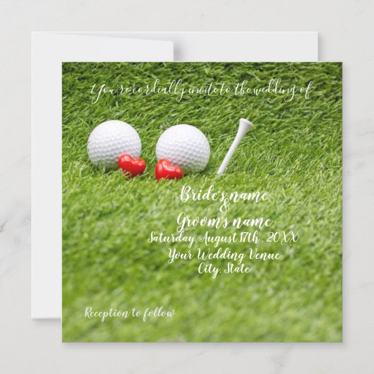 Trouwuitnodigingskaart golf met golfbal & liefde magnetische uitnodiging (Voorkant)
